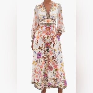 Jardinvue Women V Neck Summer Dress Bubble Long Sleeve